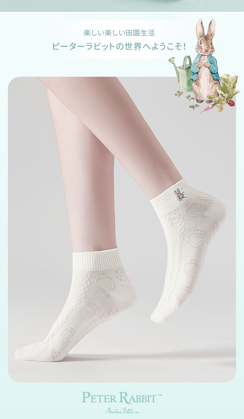 ピーターラビット™靴下 レディース 白6足 ギフトセット メッシュ コットン CARAMELLA カラメラ くるぶしソックス 女性用 プレゼント ギフト peterrabbit™ ピーターラビット™グッズ オススメ かわいい