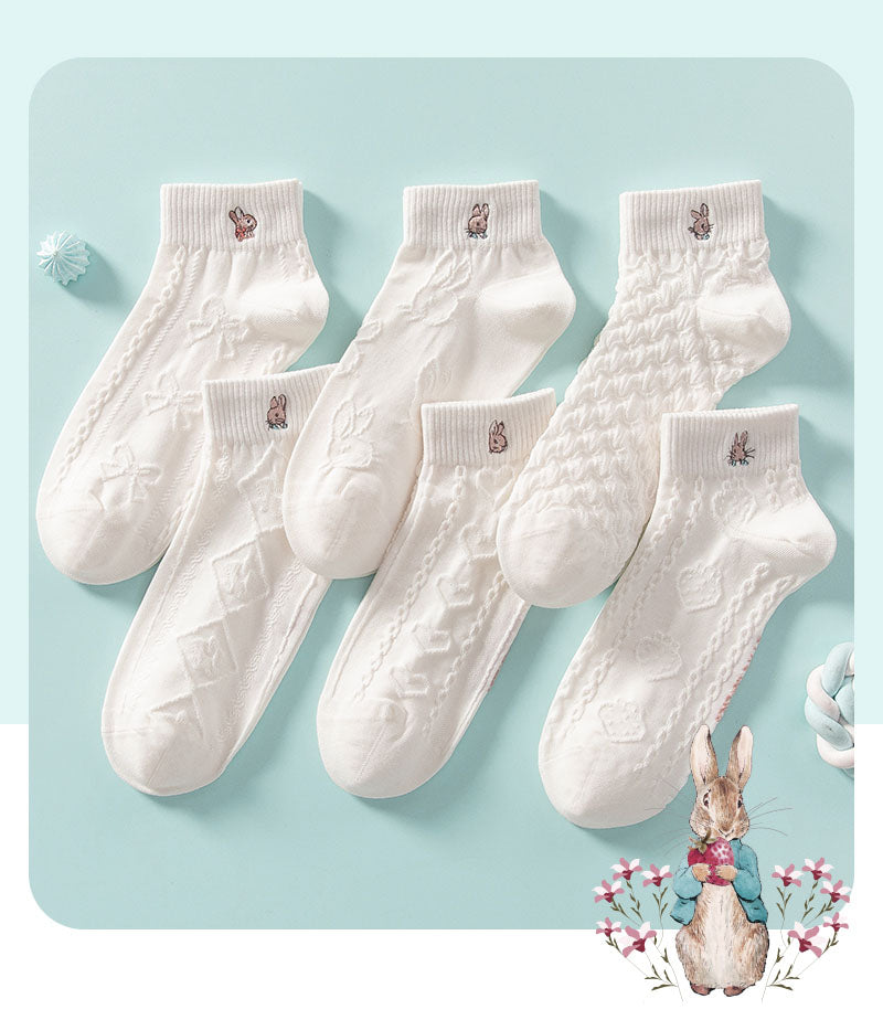 ピーターラビット™靴下 レディース 白6足 ギフトセット メッシュ コットン CARAMELLA カラメラ くるぶしソックス 女性用 プレゼント ギフト peterrabbit™ ピーターラビット™グッズ オススメ かわいい