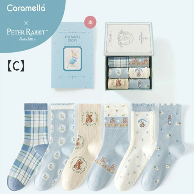 ピーターラビット™靴下 6足 ギフトセット 秋冬 CARAMELLA カラメラ ソックス peterrabbit™ 女性用 プレゼント ギフト 大人 レディース 誕生日 クリスマス おしゃれ ピーターラビット™グッズ オススメ かわいい