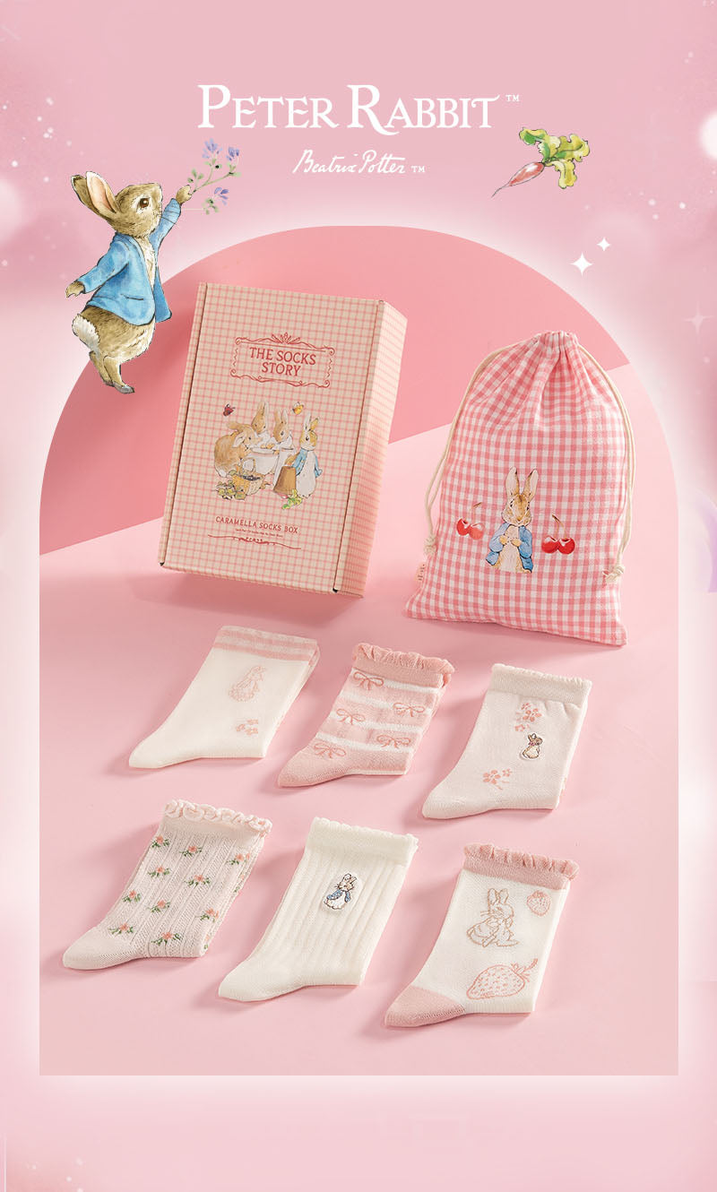 ピーターラビット™靴下 白ピンク 6足 ギフトセット【510826-1】コットン CARAMELLA カラメラ ソックス peterrabbit™ 女性用 プレゼント ギフト 大人 レディース 誕生日 クリスマス おしゃれ ピーターラビット™グッズ オススメ かわいい