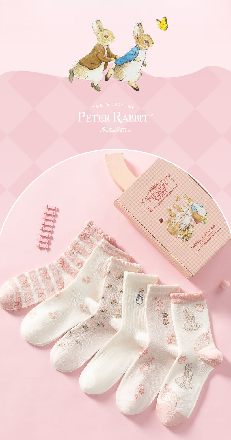ピーターラビット™靴下 白ピンク 6足 ギフトセット【510826-1】コットン CARAMELLA カラメラ ソックス peterrabbit™ 女性用 プレゼント ギフト 大人 レディース 誕生日 クリスマス おしゃれ ピーターラビット™グッズ オススメ かわいい