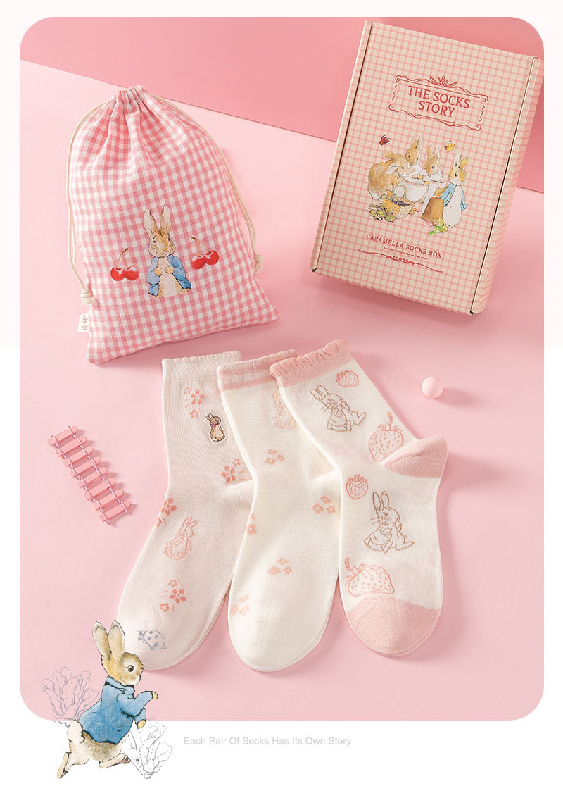 ピーターラビット™靴下 白ピンク 6足 ギフトセット【510826-1】コットン CARAMELLA カラメラ ソックス peterrabbit™ 女性用 プレゼント ギフト 大人 レディース 誕生日 クリスマス おしゃれ ピーターラビット™グッズ オススメ かわいい