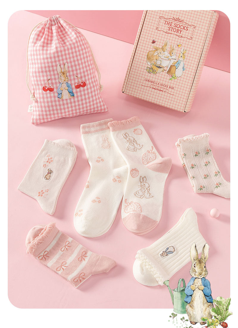 ピーターラビット™靴下 白ピンク 6足 ギフトセット【510826-1】コットン CARAMELLA カラメラ ソックス peterrabbit™ 女性用 プレゼント ギフト 大人 レディース 誕生日 クリスマス おしゃれ ピーターラビット™グッズ オススメ かわいい