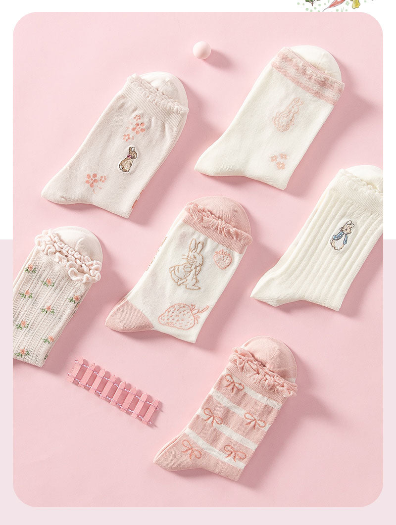 ピーターラビット™靴下 白ピンク 6足 ギフトセット【510826-1】コットン CARAMELLA カラメラ ソックス peterrabbit™ 女性用 プレゼント ギフト 大人 レディース 誕生日 クリスマス おしゃれ ピーターラビット™グッズ オススメ かわいい