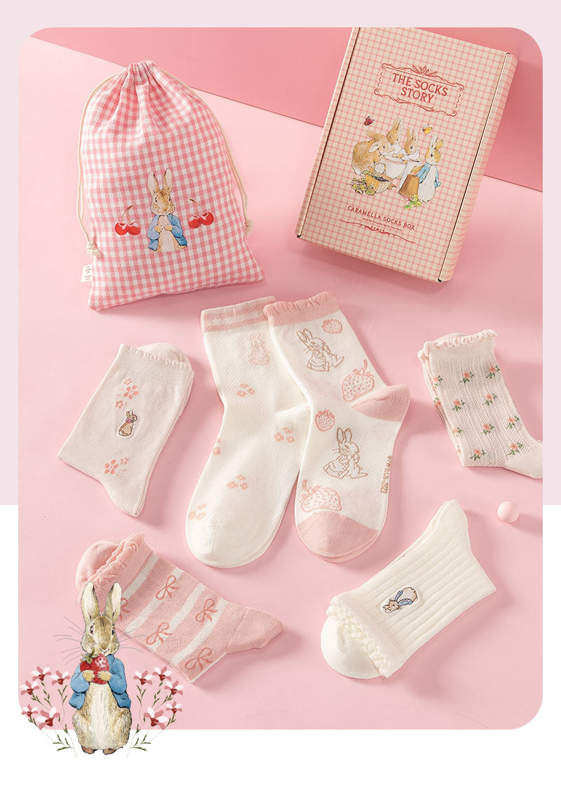 ピーターラビット™靴下 白ピンク 6足 ギフトセット【510826-1】コットン CARAMELLA カラメラ ソックス peterrabbit™ 女性用 プレゼント ギフト 大人 レディース 誕生日 クリスマス おしゃれ ピーターラビット™グッズ オススメ かわいい