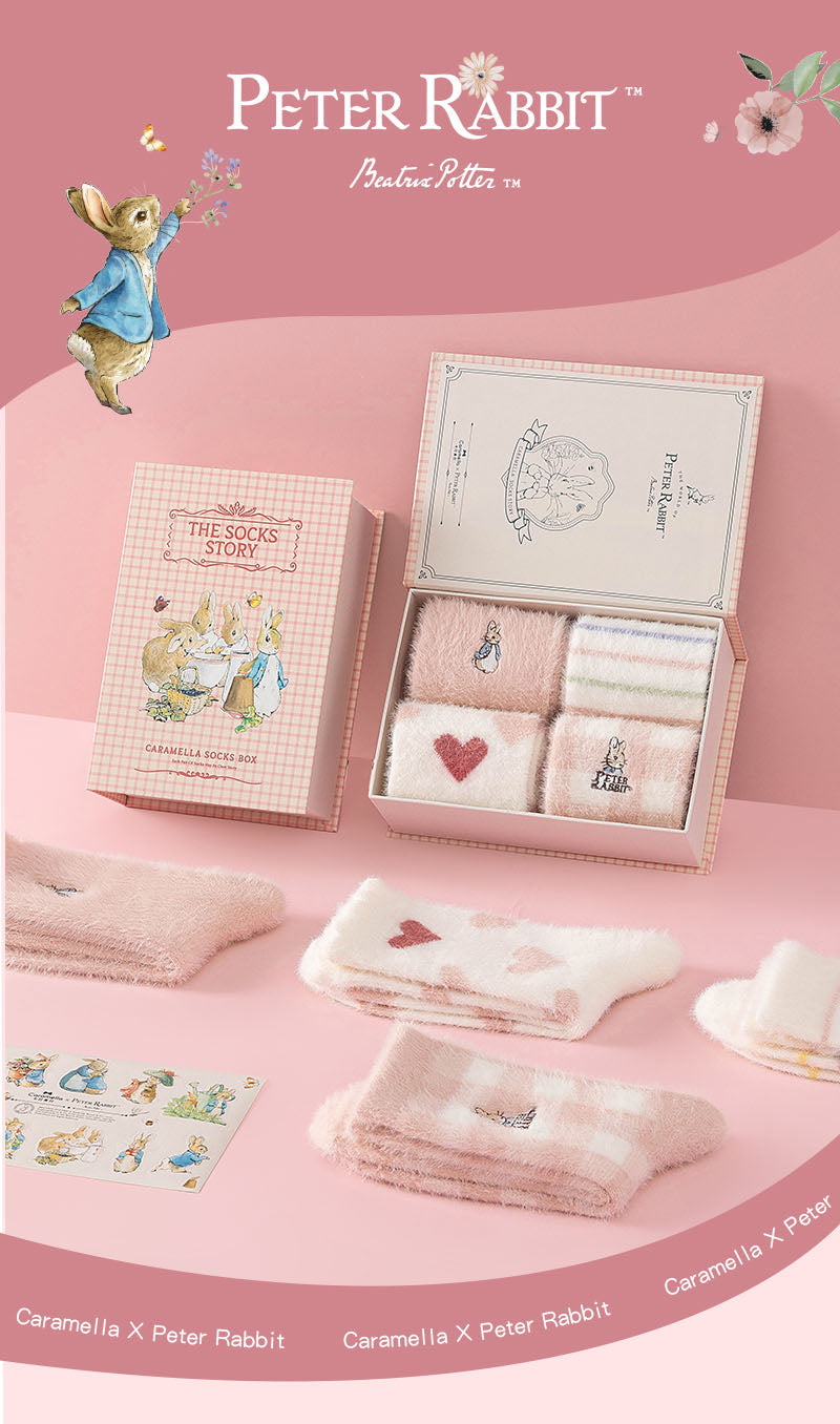 ピーターラビット™靴下 ルームソックス 4足ギフトセット【ピンク /青】ギフトセット メッシュ コットン CARAMELLA カラメラ ソックス 女性用 プレゼント ギフト peterrabbit™ ピーターラビット™グッズ オススメ かわいい