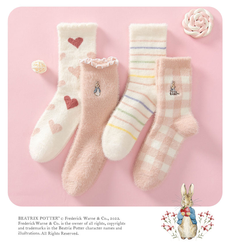 ピーターラビット™靴下 ルームソックス 4足ギフトセット【ピンク /青】ギフトセット メッシュ コットン CARAMELLA カラメラ ソックス 女性用 プレゼント ギフト peterrabbit™ ピーターラビット™グッズ オススメ かわいい