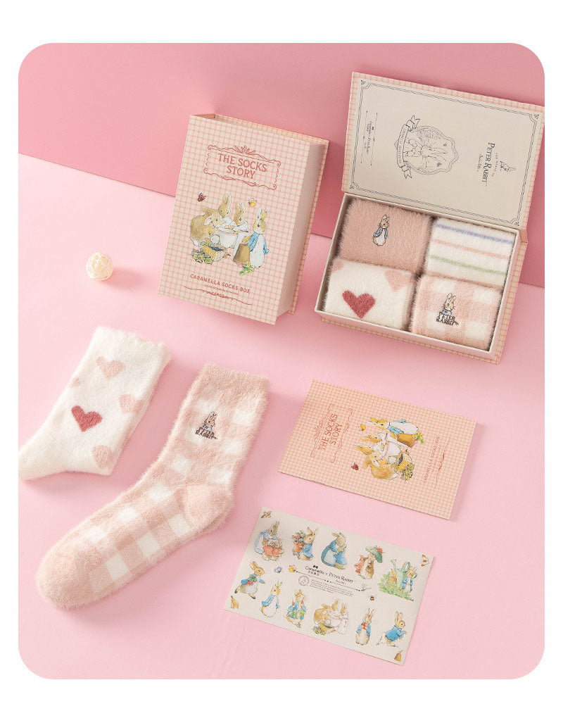 ピーターラビット™靴下 ルームソックス 4足ギフトセット【ピンク /青】ギフトセット メッシュ コットン CARAMELLA カラメラ ソックス 女性用 プレゼント ギフト peterrabbit™ ピーターラビット™グッズ オススメ かわいい