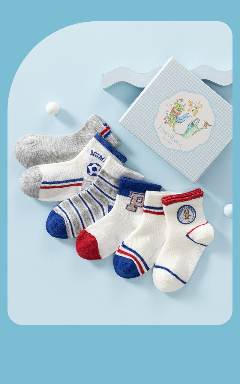 ピーターラビット™靴下 キッズ6足 ギフトセット【S/M/L】子供 小学生 男の子 サッカー 子ども 子供用 メッシュ コットン CARAMELLA カラメラ ソックス プレゼント ギフト peterrabbit™ ピーターラビット™グッズ オススメ かわいい