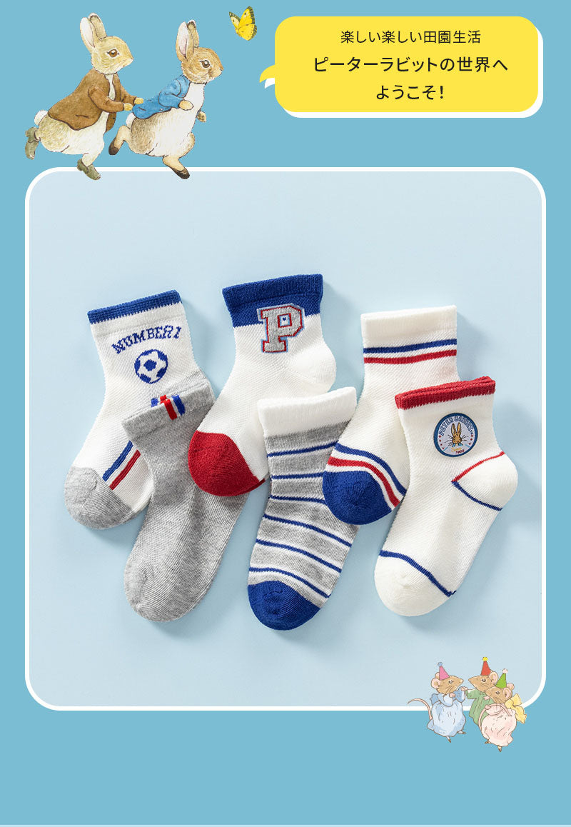 ピーターラビット™靴下 キッズ6足 ギフトセット【S/M/L】子供 小学生 男の子 サッカー 子ども 子供用 メッシュ コットン CARAMELLA カラメラ ソックス プレゼント ギフト peterrabbit™ ピーターラビット™グッズ オススメ かわいい