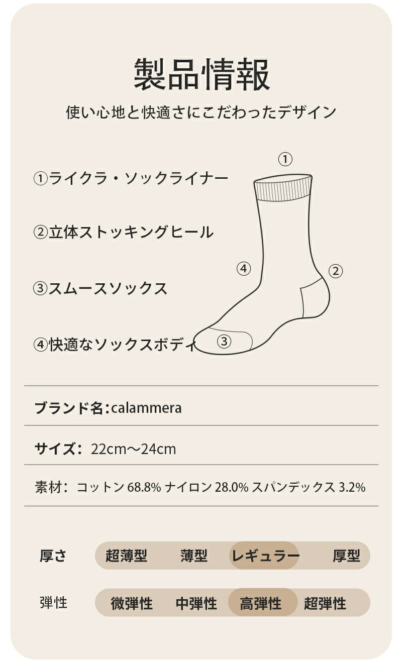 【12月上旬入荷】靴下 重ね履き レディース 女性 ソックス 蒸れない カジュアル 可愛い オシャレ 滑り止め 消臭 靴下 くつ下 Caramella 22-24cm 68.8%綿【512855】