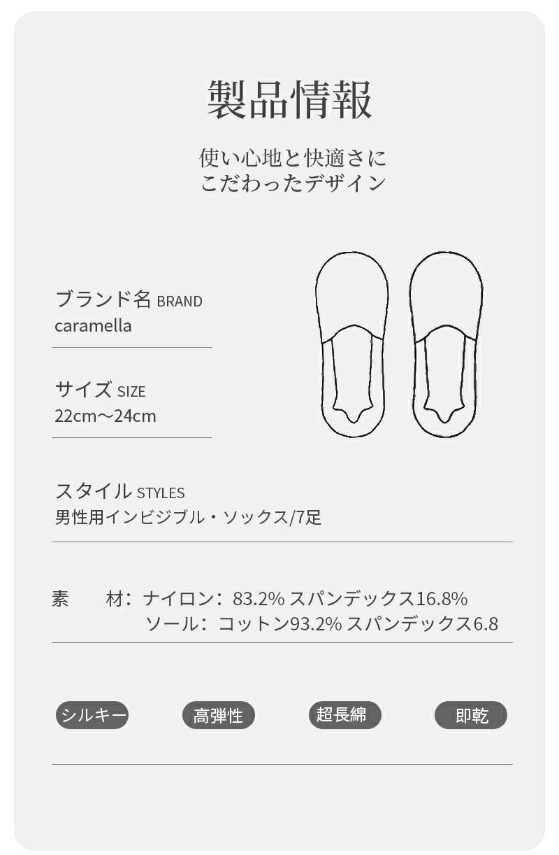 【12月上旬入荷】靴下 インビジブルプソックス アイスシルク レディース 女性 メンズ 男性 ソックス 蒸れない カジュアル 可愛い オシャレ 滑り止め 消臭 靴下 くつ下 Caramella 7足組 22-24cm【531097】