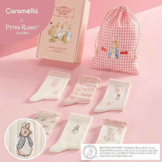 ピーターラビット™靴下 白ピンク 6足 ギフトセット【510826-1】コットン CARAMELLA カラメラ ソックス peterrabbit™ 女性用 プレゼント ギフト 大人 レディース 誕生日 クリスマス おしゃれ ピーターラビット™グッズ オススメ かわいい