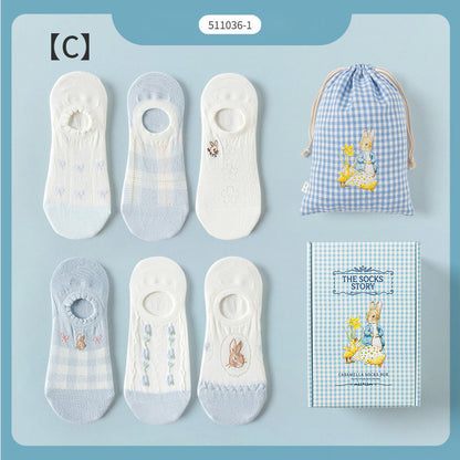 ピーターラビット™靴下 6足 ギフトセット 浅い口 コットン くるぶし peterrabbit™ 女性用 プレゼント 大人 レディース 誕生日 クリスマス おしゃれ ピーターラビットグッズ オススメ かわいい 靴下 くつ下